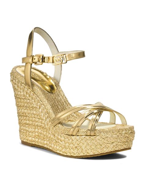 michael kors shiny gold wedges|michael kors gold sandals heels.